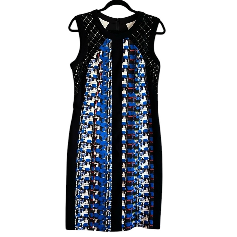 Carmen Marc Valvo Black and Multi Color Sleeveless Sheath Dress Size 12